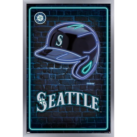 MLB Seattle Mariners – Neon Helmet 23 Wall Poster 22.375 x 34 Framed