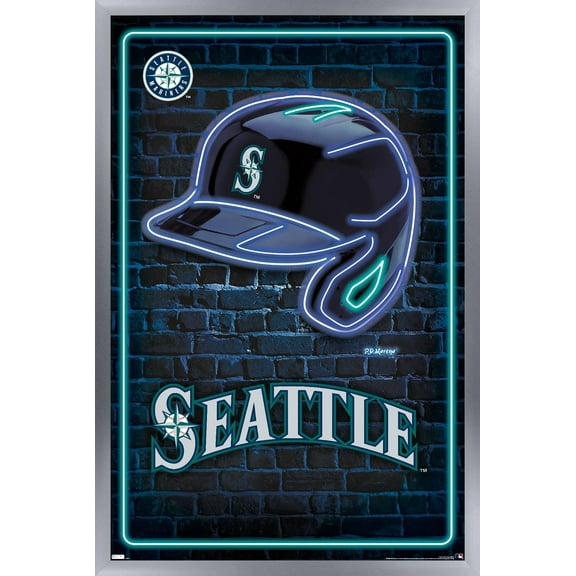 MLB Seattle Mariners - Neon Helmet 23 Wall Poster, 22.375" x 34" Framed