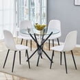 thumbnail image 6 of Hi loPres 36.6-Inch Round Glass Dining Table Set for 4, Modern Black Metal Legs with White Fabric Chairs, 5-Piece Kitchen Room Furniture, 6 of 10