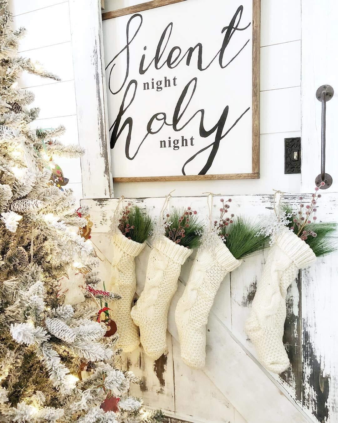 4 Pack Christmas Stockings 18 Inches Large Size Cable Knitted Stocking Gifts & Decorations for Family Holiday Xmas Party, Ivory White