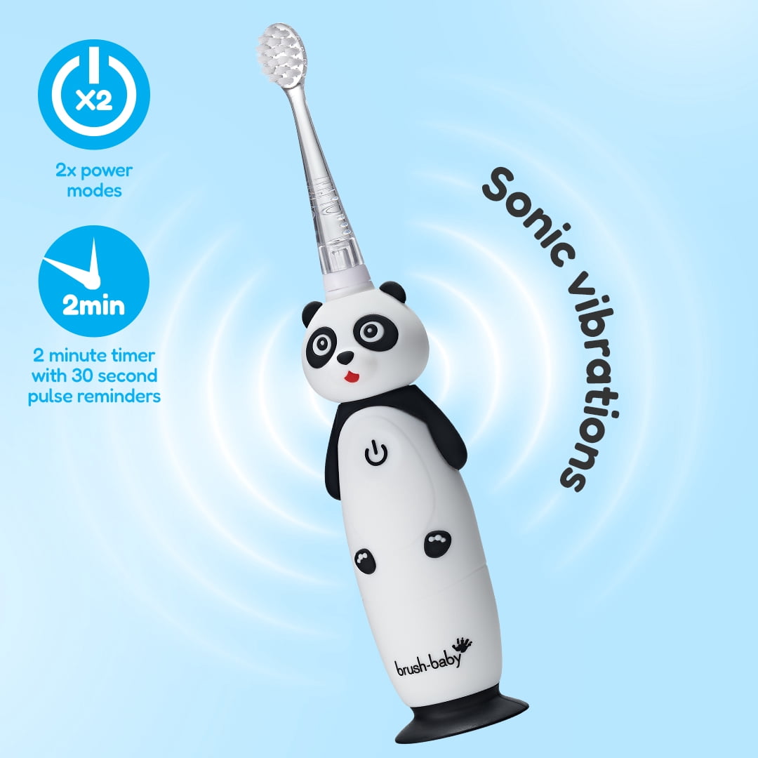 Brush-Baby WildOnes Toddler Electric Rechargeable Toothbrush, Panda Design, 3 Brush Heads, USB Cable