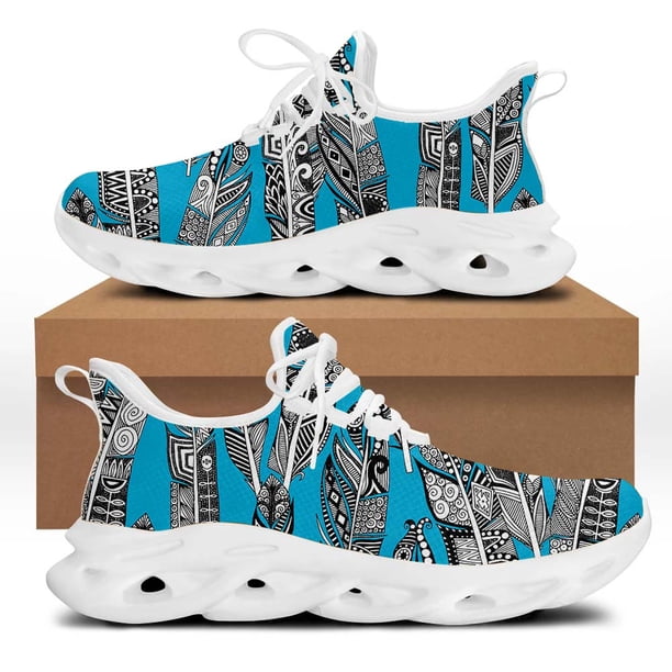 Zapatos de malla con diseño de plumas tribales, zapatillas ligeras con plataforma y cordones, calzado deportivo para exteriores para mujer