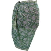 Cotton Hand Block Print Sarong Womens Swimsuit Wrap Cover Up Long 73" x 43" Green Pasily