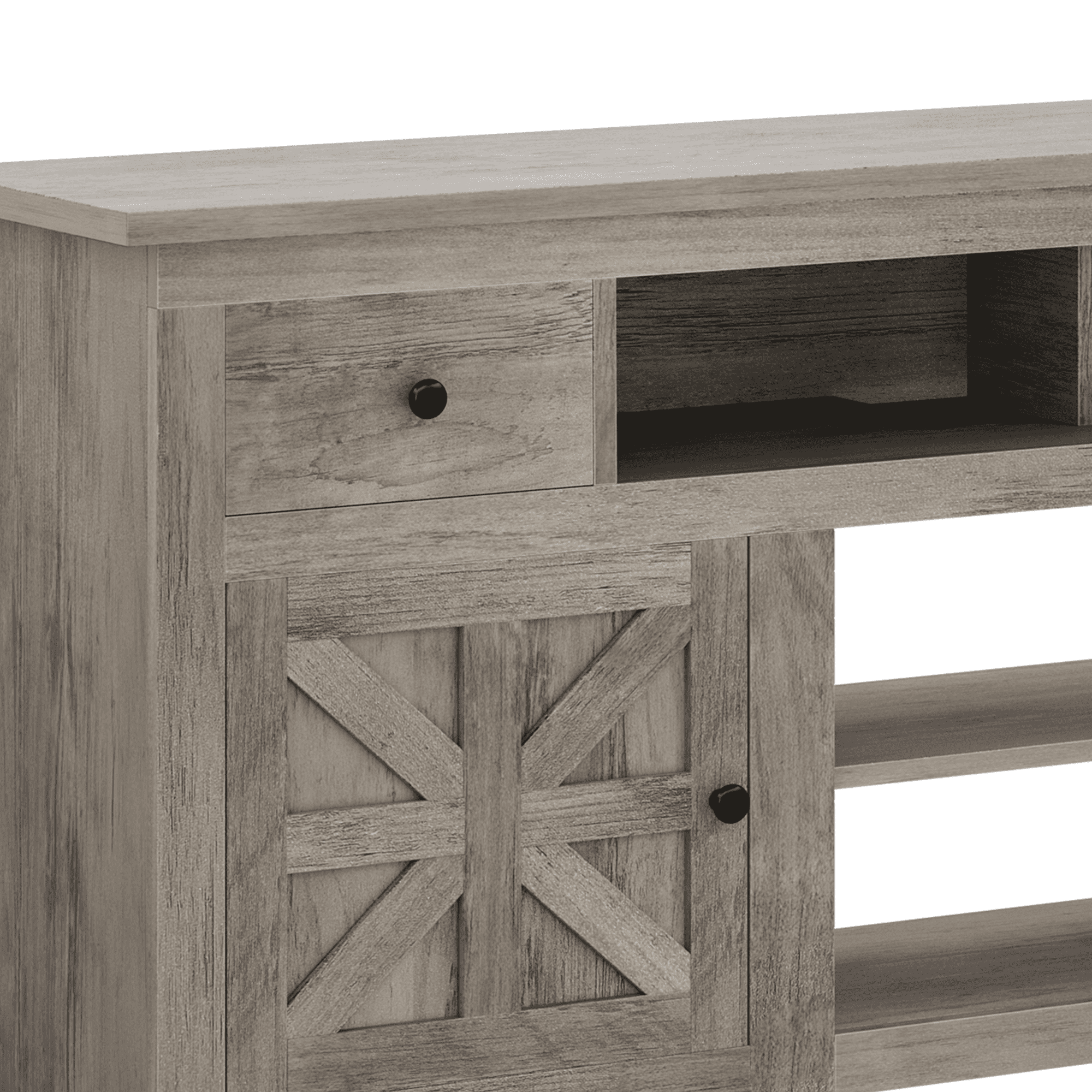 Uforic 70 Inch TV Stand for 75/80 Inch TV with 2 Drawers, 4 Open Compartments & Built-In Power Outlet, Floor Mount Wooden TV Console, Gray