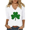 thumbnail image 2 of Besolor T-Shirts Manches 3/4 pour Femmes Imprimé Trèfle Été Col Rond Graphique, 2 of 3