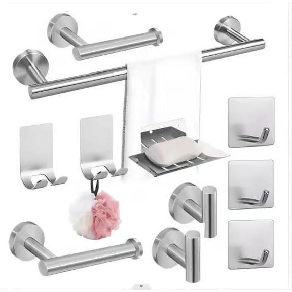 11 Piece Bathroom Hardware Accessories Set with 16" Towel Bar - Brushed Nickel
