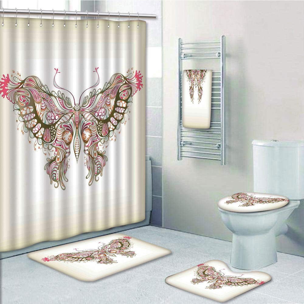 PRTAU Butterfly Retro Butterfly Artistic with Ethnic Floral Ornate 5