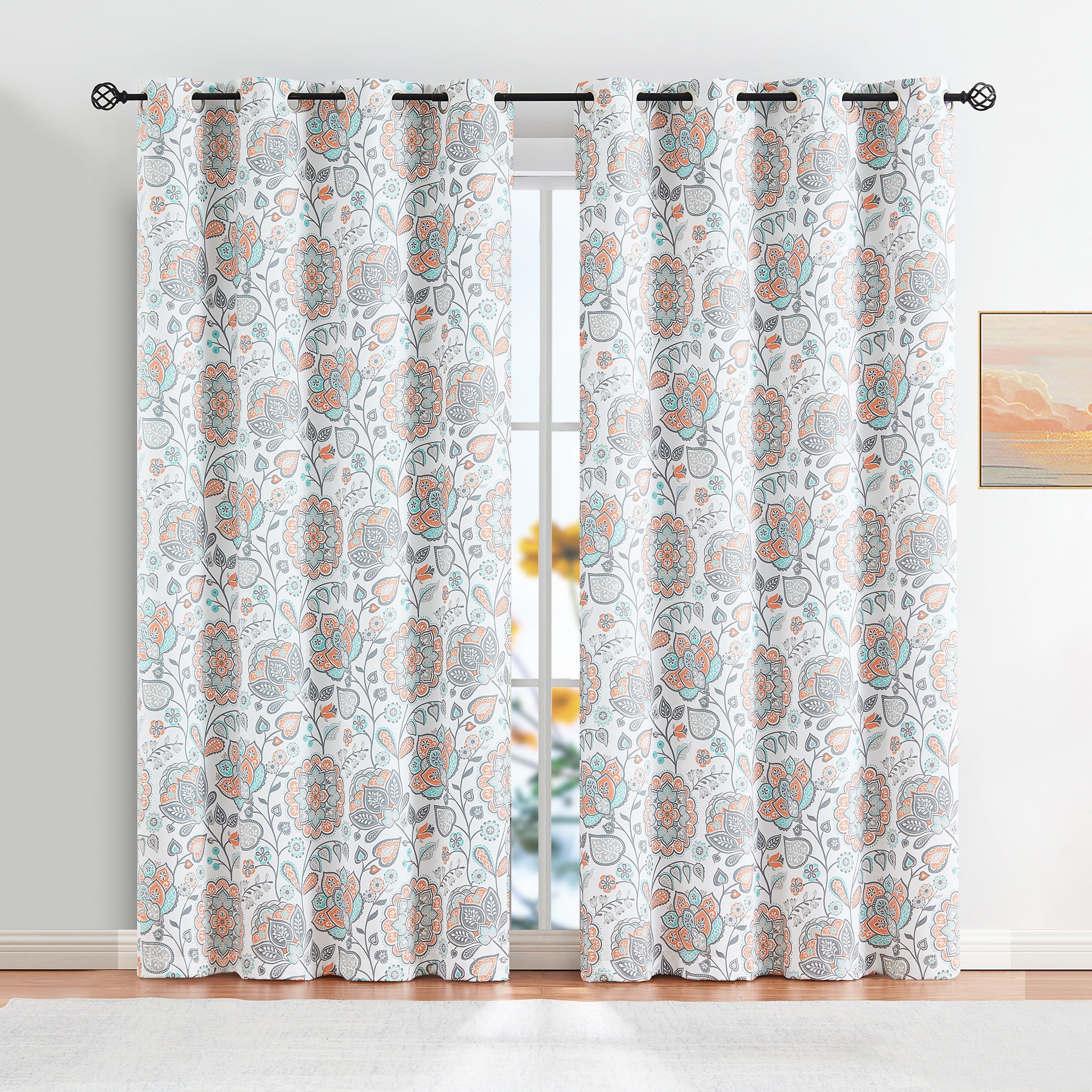 Decoultimatex Jacobean 100 Percent Blackout Curtains Panels for Bedroom  95inch Long Floral Thermal Curtain Panels for Living Room Energy Saving  Window Treatment Sets Grommet Top Panels