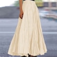 thumbnail image 4 of Women Skirt Elastic High Waist Pleated Maxi Skirt Solid Color A-Line Ankle-Length Skirt Large Hem Long Skirt Work Leisure Wear, 4 of 8