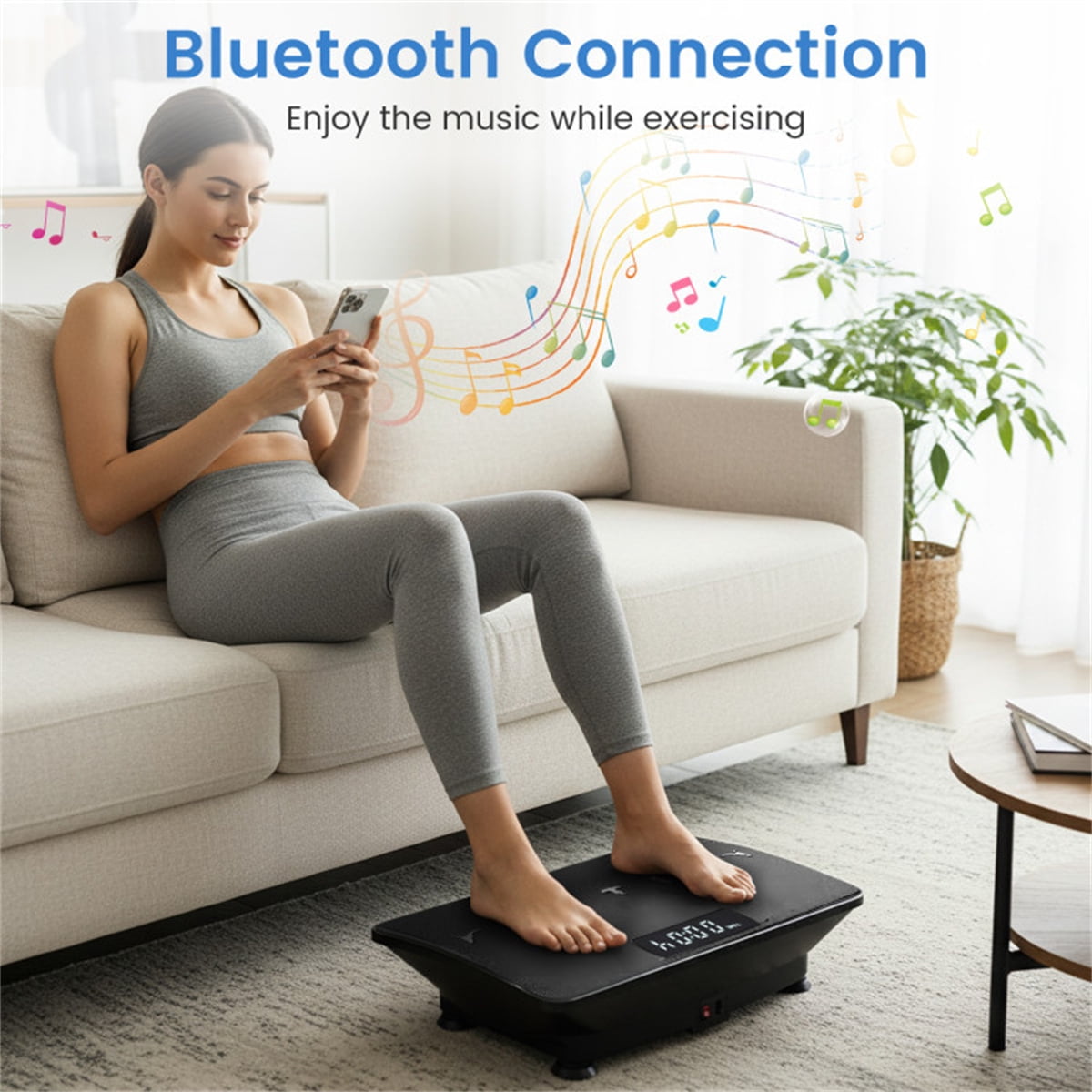 Black Full Body Vibration Plate Exercise Machine, 10 Adjustable Speed Levels with Remote Control & Music Function, 440LBS Weight Capacity