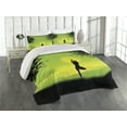 thumbnail image 2 of Ambesonne Nature Quilted Coverlet 3 Pcs, Sunset Sky in Forest, Queen Size, Green Black Yellow, 2 of 4