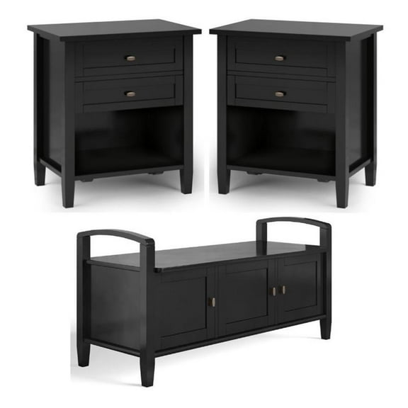 Home Square 3-Piece Set with 44" Entryway Bench 2 24" Bedside Nightstand Tables