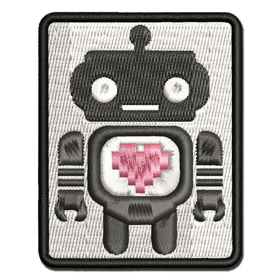 Cute Little Robot with a Heart Applique Multi-Color Embroidered Iron-On Patch - 2.5 Inch Small