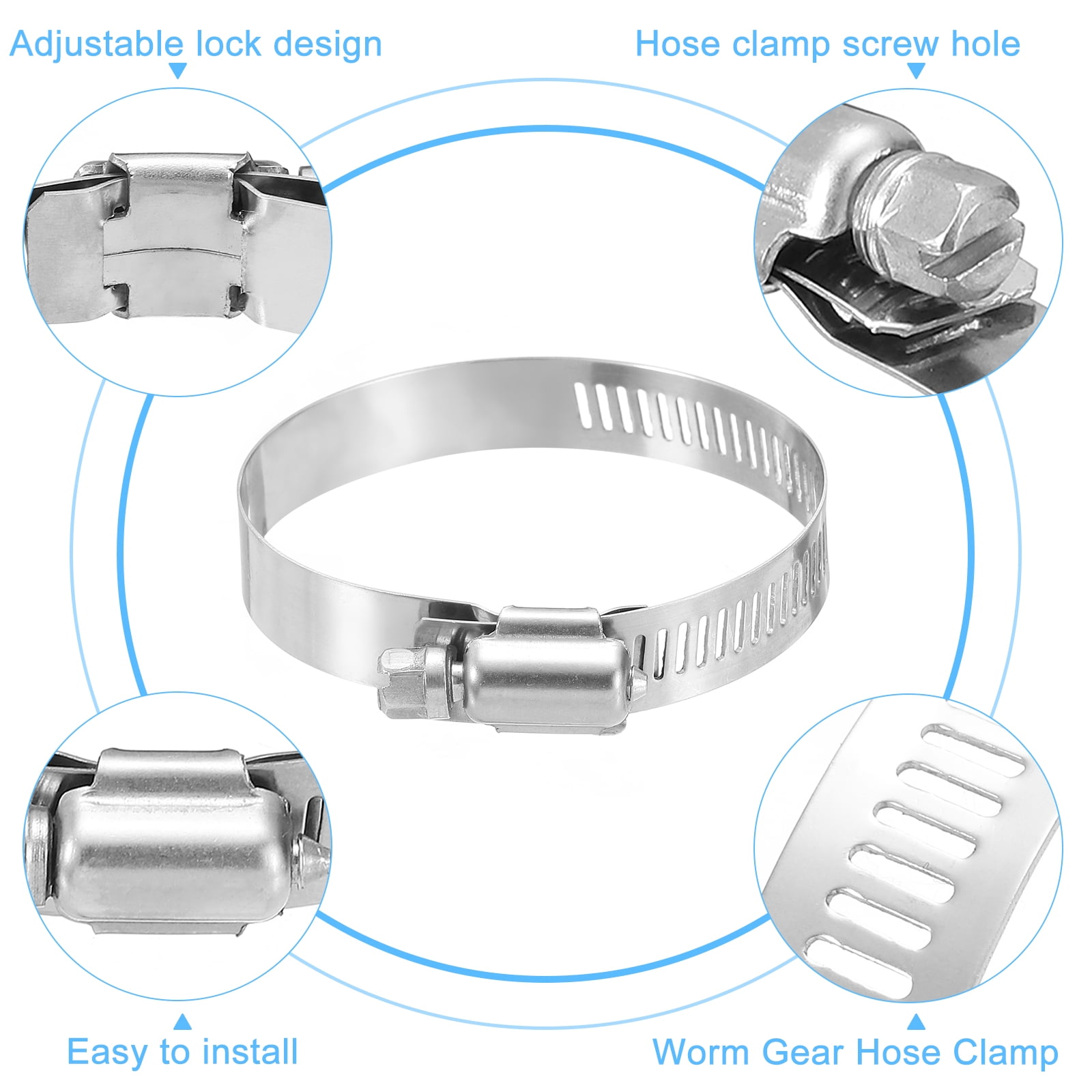 Uxcell Hose Clamp, 1 4/7" to 2 1/2" Adjustable Stainless Steel Worm Gear Hose Clamps for Fuel Line Plumbing, 25Pack