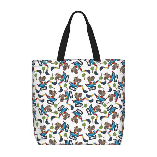 Fotbe Funny Excavator Bolsa Tote con Estampado para Mujer, Bolsos con Cremallera, Bolsa de Hombro Casual de Gran Capacidad con Bolsillos Internos