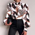 thumbnail image 1 of Puntoco mujeres Casual manga larga linterna sin espalda vendaje ahueca hacia fuera el cuello del soporte tops cortos impreso blusa adelgazante camisas Puntoco Puntoco-7503, 1 of 9