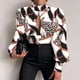 thumbnail image 1 of Puntoco mujeres Casual manga larga linterna sin espalda vendaje ahueca hacia fuera el cuello del soporte tops cortos impreso blusa adelgazante camisas Puntoco Puntoco-7505, 1 of 9