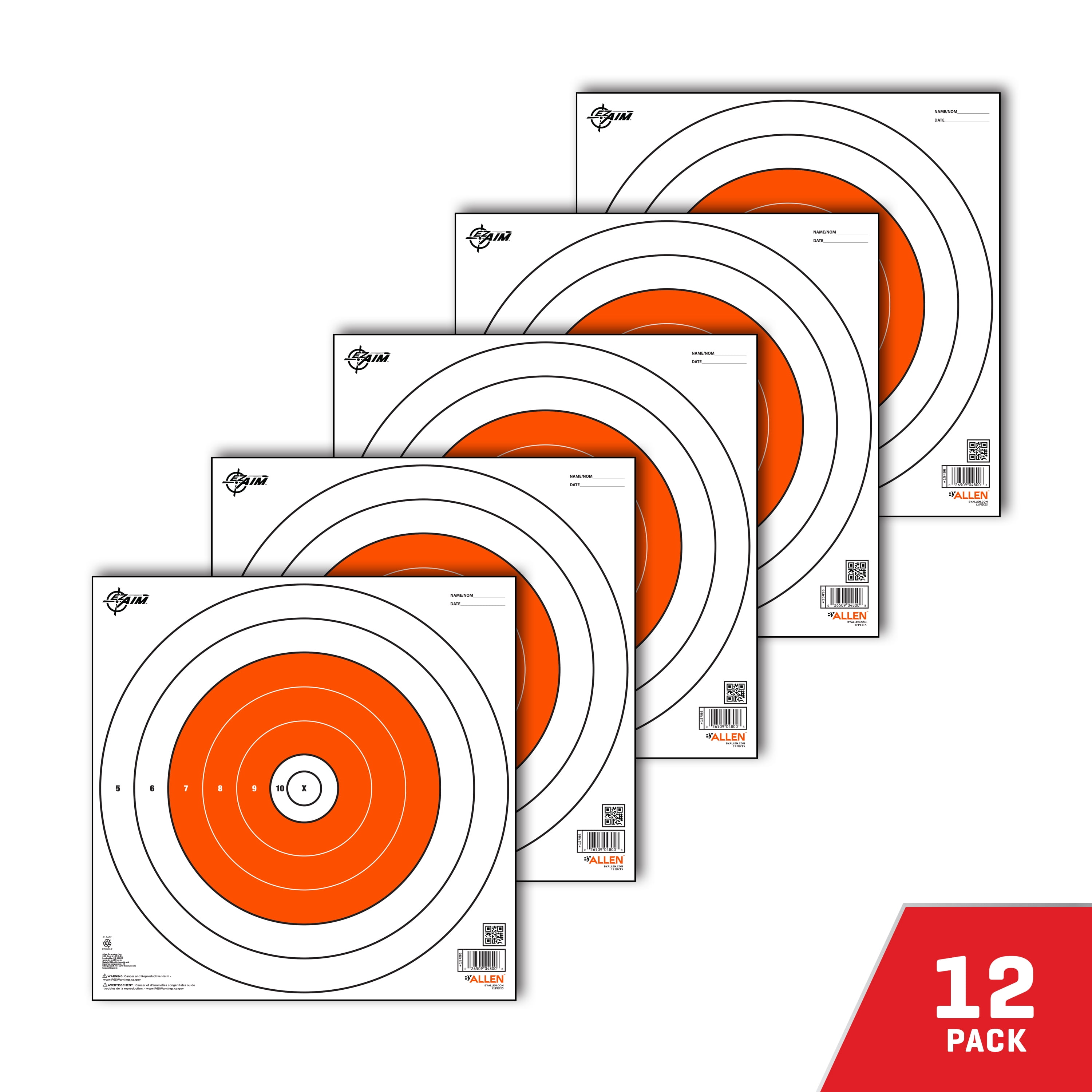Ez Aim Paper Shooting Targets, 12 In Bullseye, 12-Pack, Orange & White, 2 Pack