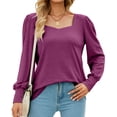 thumbnail image 1 of Top de punto con escote cuadrado, mangas largas abullonadas y puños abotonados para mujer en color rojo rosa XXL, 1 of 5