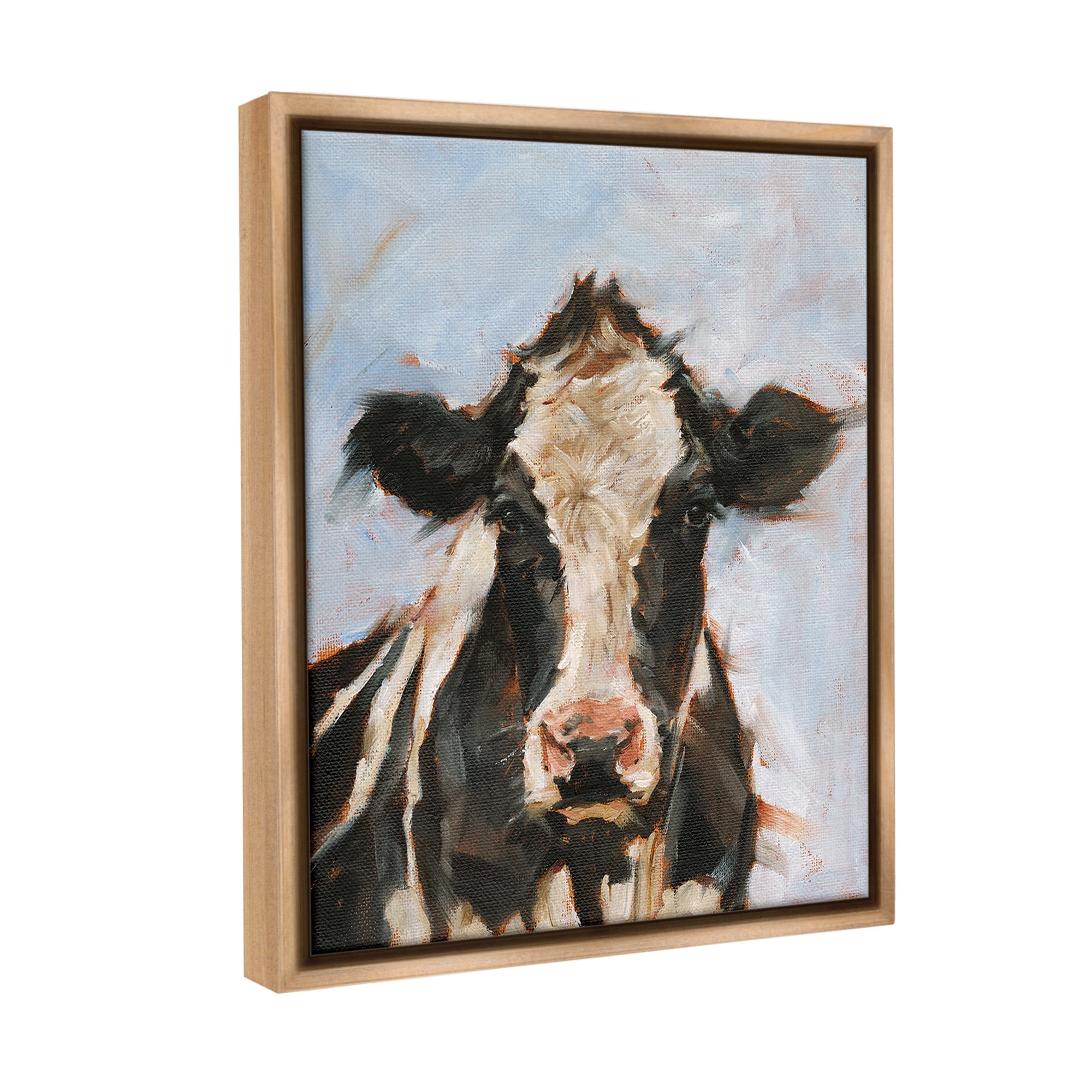 Stupell Industries Expressive Cow Portrait Animals & Insects Painting Brown Floater Framed Canvas Art Print Wall Art, 17 x 21