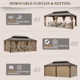 thumbnail image 3 of EAGLE PEAK 12'x 20' Outdoor Patio Hardtop Gazebo with Aluminum Frame, Galvanized Steel Double Roof with Netting and Curtains for Garden, Yard, Lawns, Brown, 3 of 9