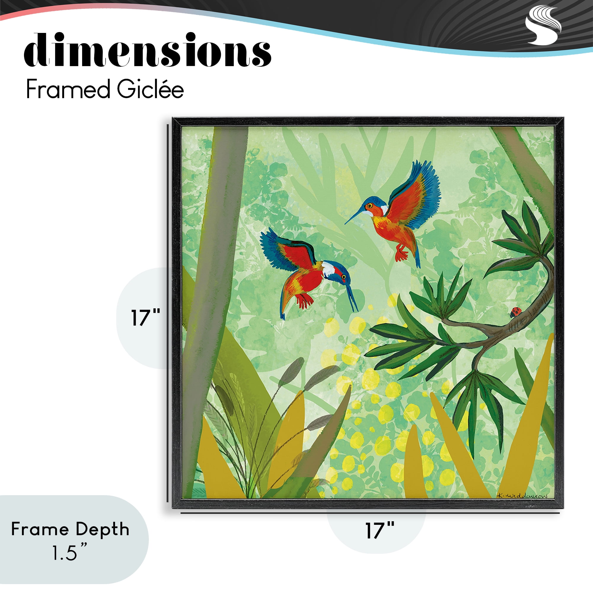 Stupell Industries Kingfishers in Jungle Branches Black Framed Giclee Art, design by Kay Widdowson