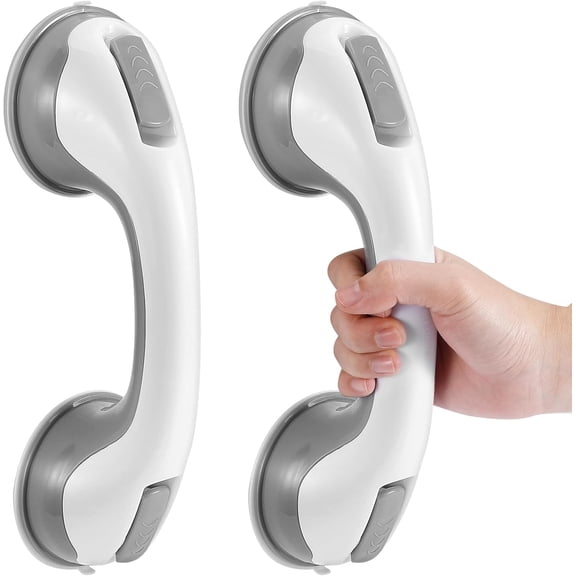 Miora 2 Pack Suction Shower Grab Bars, Heavy Duty No Drill Bathroom Safety Handrail, Anti-Slip Support Handle for Elderly, Seniors and Pregnant Women