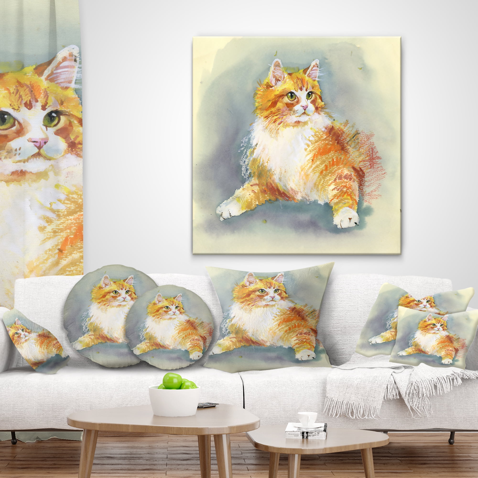 Designart Hand Drawn Watercolor Cat - Animal Throw Pillow - 12x20