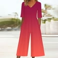 thumbnail image 2 of Yghzkop Women's Jumpsuit Ombre Print V Neck Short Sleeve Back Zipper Side Pockets Loose Fit Wrinkle-Free Beach Vacation Outfit, 2 of 5