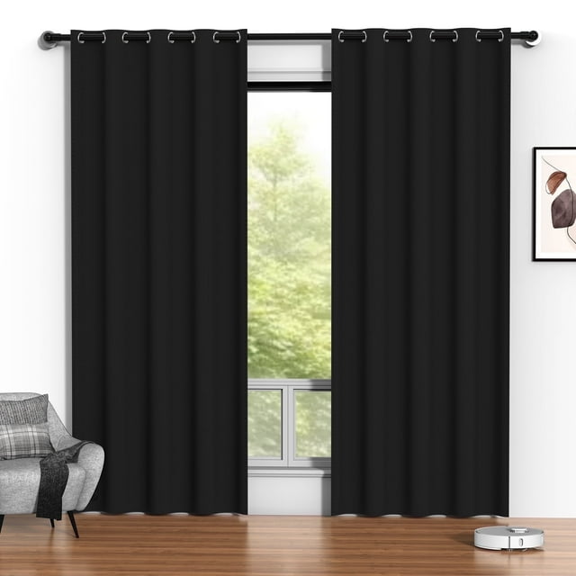 Blackout Cortinas, Juego de Cortinas Negras de 52 x 84 Pulgadas con 2 Paneles, Cortinas Térmicas Aislantes Que Oscurecen la Habitación para el Recámara, Protección de Privacidad
