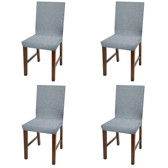 Linen Store Luxurious Damask Dining Chair Cover, Form Fitting Soft Parson Chair Slipcover, Grey, Set of 4
