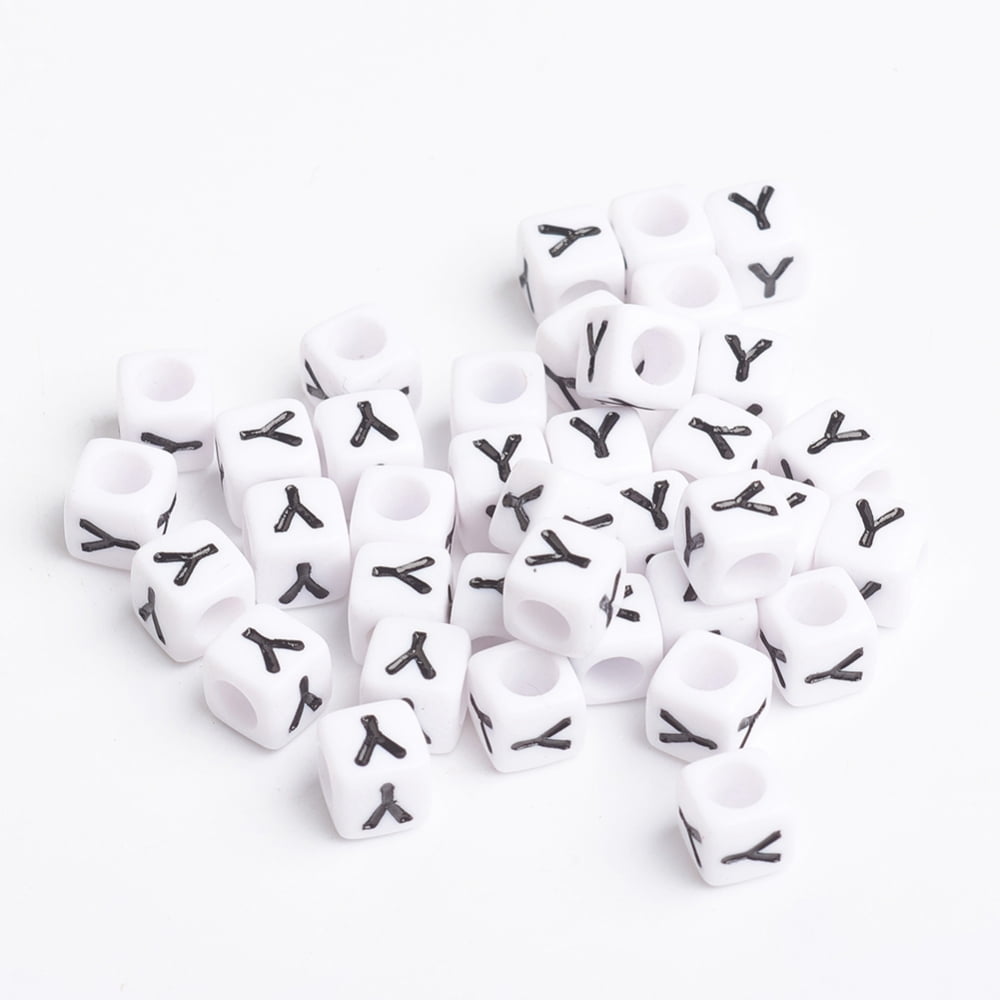 500g Acrylic Horizontal Hole Letter Beads Cube White Letter Y Size: 6mm wide 6mm long 6mm high hole: 3.2mm 2600pcs/500g