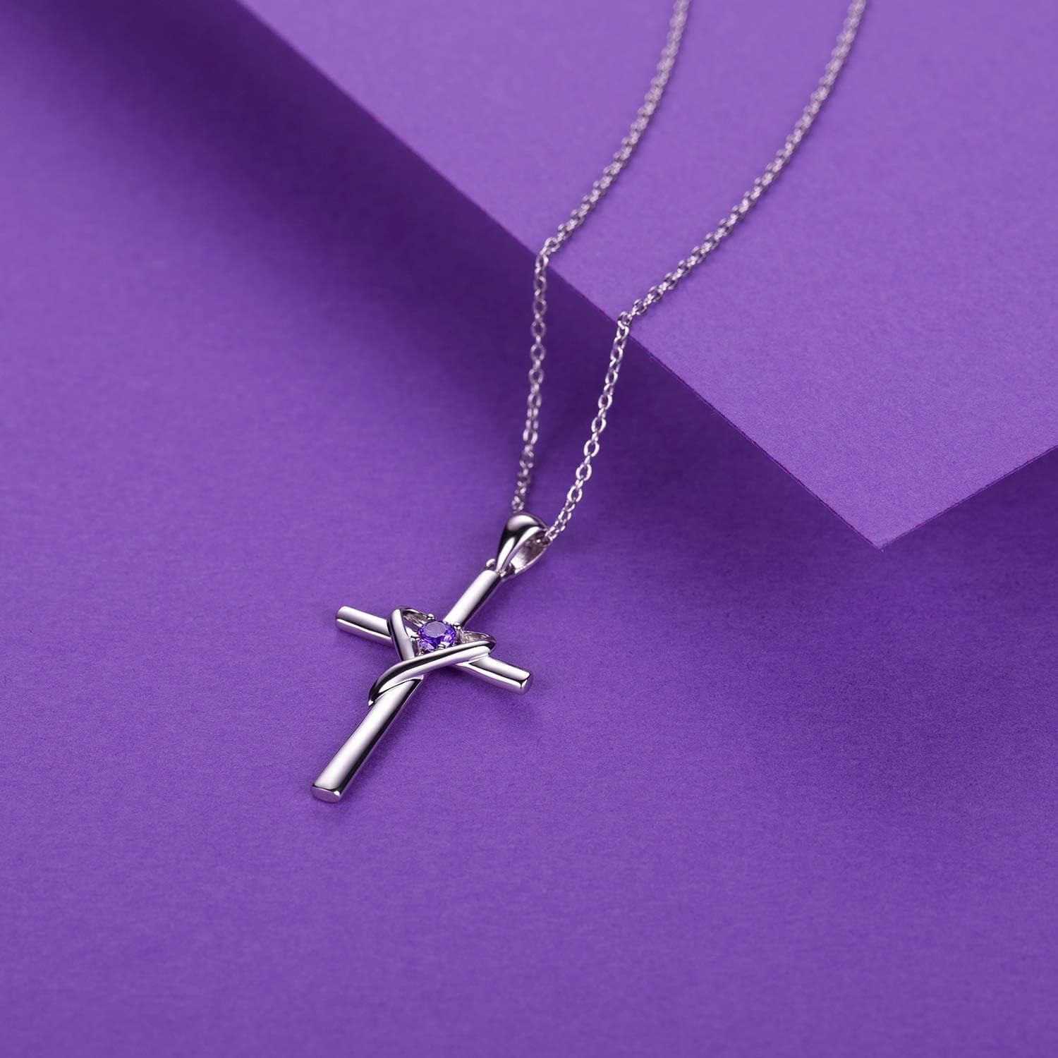 Leander 925 Sterling Silver Cross Necklace for Women Men 5A CZ Birthstone Necklaces 14K Gold Plated or Rose Gold Necklace for Easter or Mother's Day