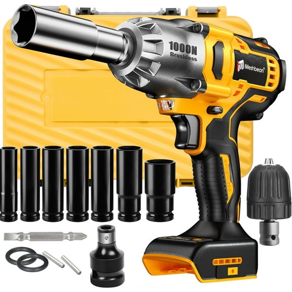 iMeshbean 1/2 inch Cordless Impact Wrench 1000N.m High Torque Power Brushless Drill 3 IN 1 Screwdriver Socket Tools