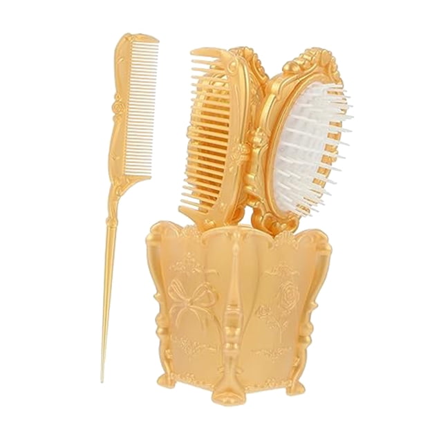 Juego de 5 peines y espejos de tocador, kit de masaje con billetera de plástico, espejo de viaje, cepillo alisador, peine de mano para el cabello, cepillo para el cabello, peine desenredante.