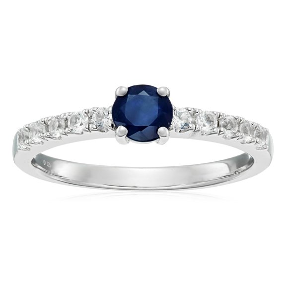 Sterling Silver Genuine Blue Sapphire And Created White Sapphire Stackable Ring, Size 7