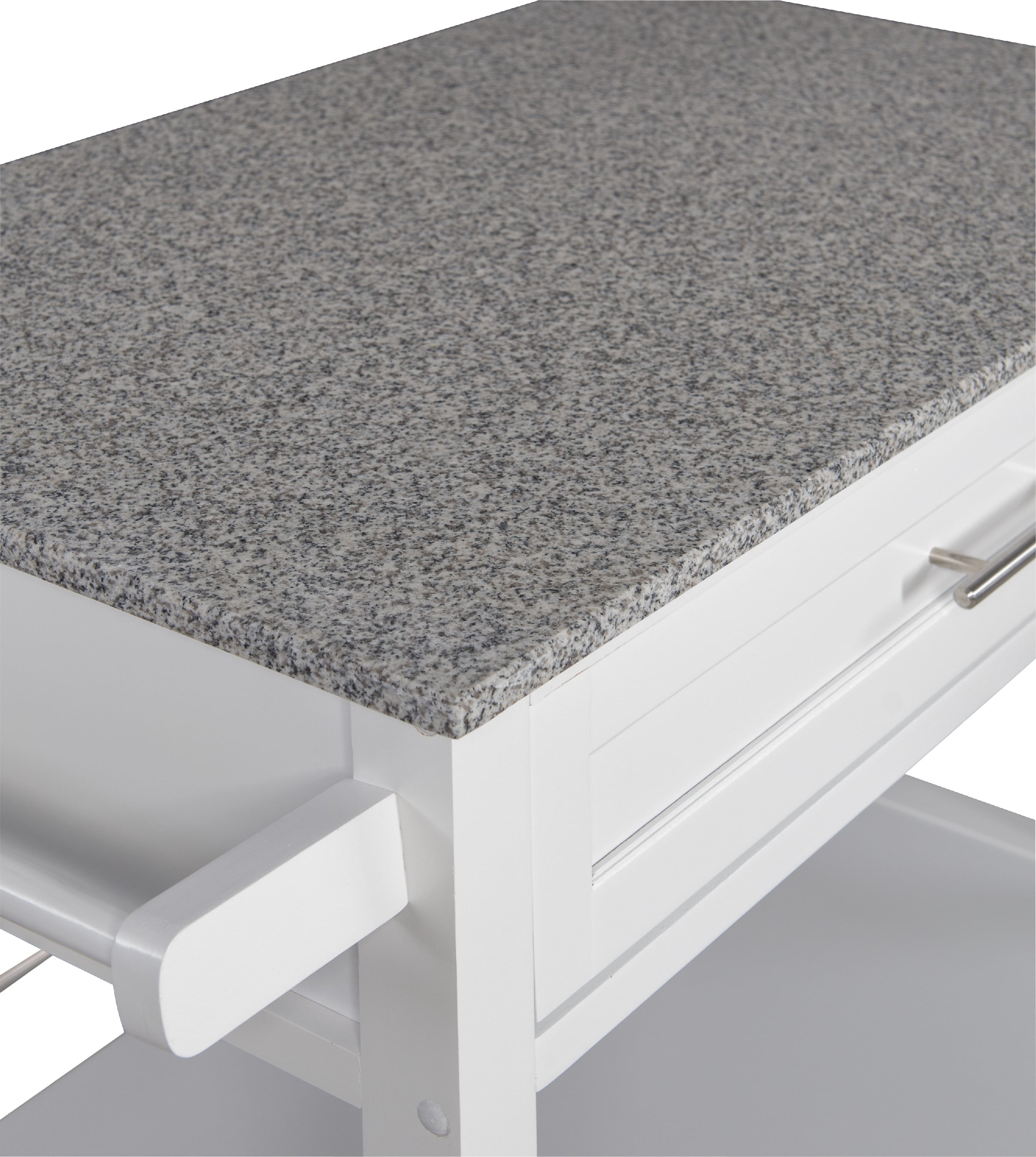 Linon Judith 2-Tier Mobile Kitchen Serving Cart with Gray & White Speckled Granite Top, 33.5" Length, White