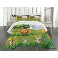 thumbnail image 3 of Ambesonne Zoo Quilted Bedspread Set 3 Pcs, Animals in Forest Savannah Art, King Size, Multicolor, 3 of 5