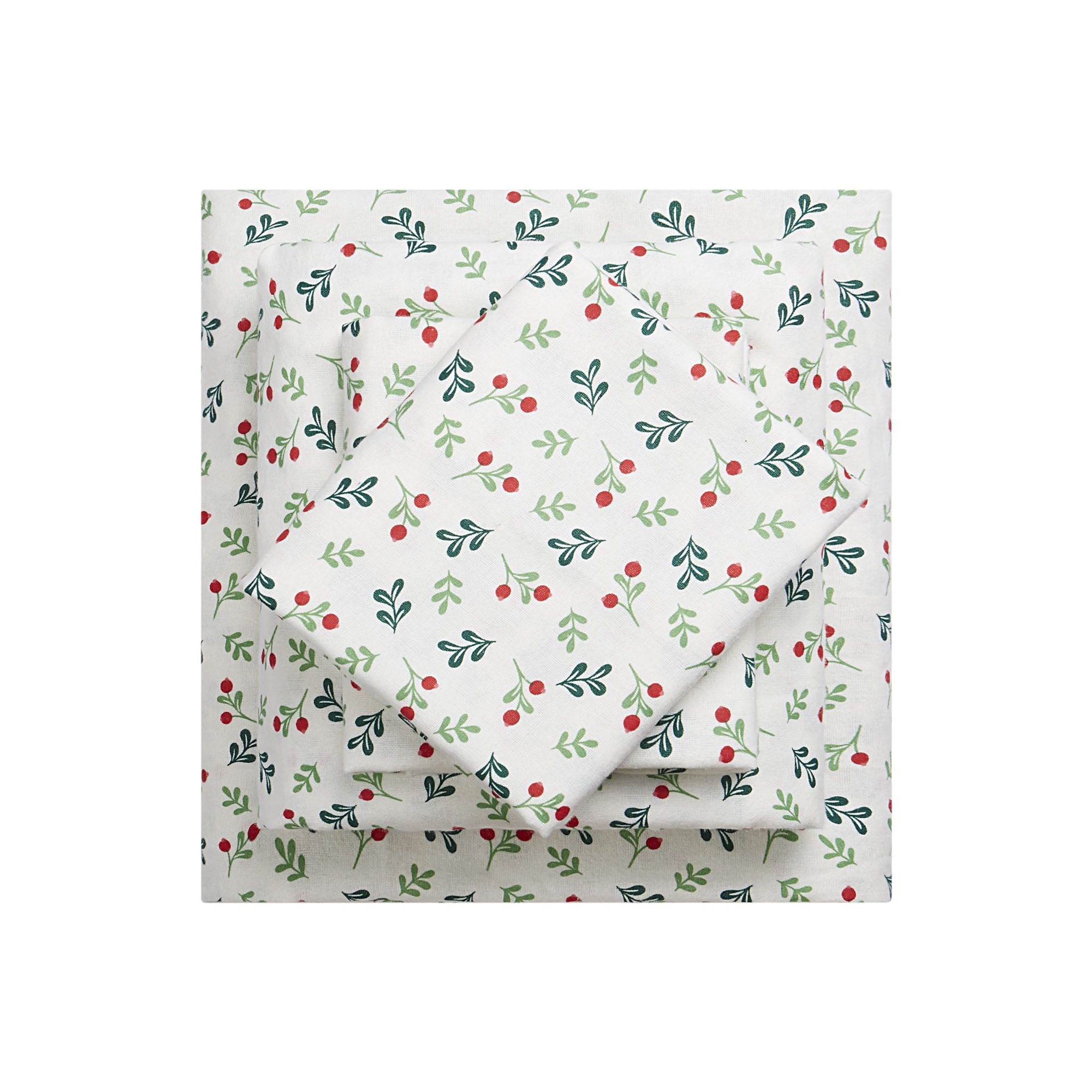 Holiday Time 4-Piece Mistletoe Flannel Sheet Set, Queen