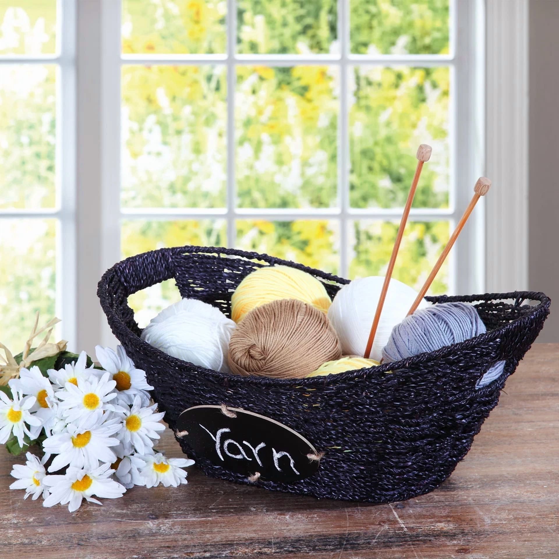 Zyler - Dark Seagrass Storage Basket, Blackboard, Hollow Handles,
