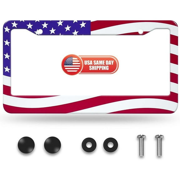 Universal USA American Flag Aluminum License Plate Frame Cover Decorate Gift