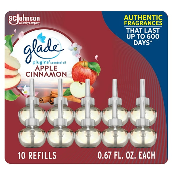 Glade PlugIns Scented Oil 10 Refills, Air Freshener, Apple Cinnamon, 10 x 0.67 oz