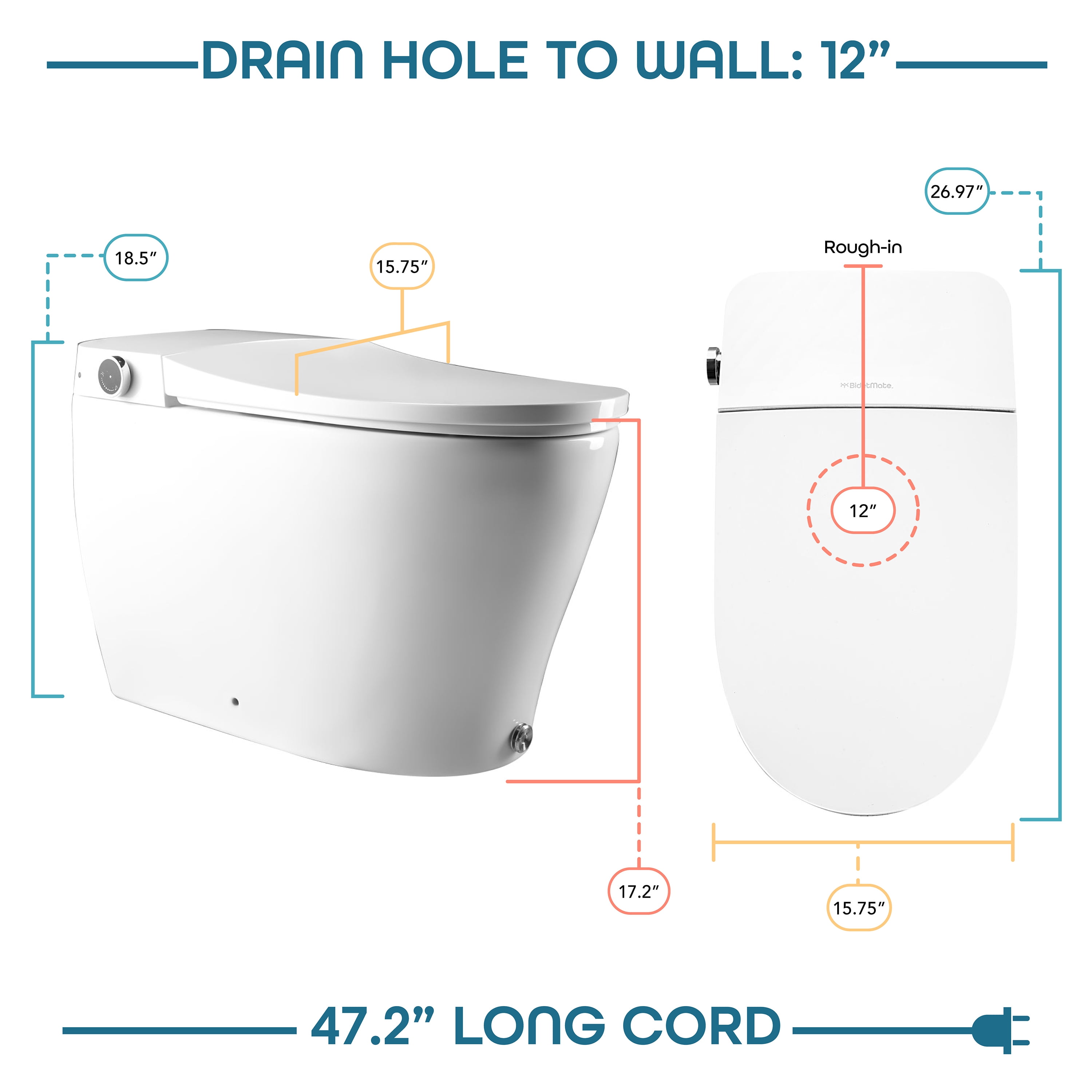 BidetMate 6000 Series Self-Cleaning Smart Toilet with Bidet, Night Light & Remote