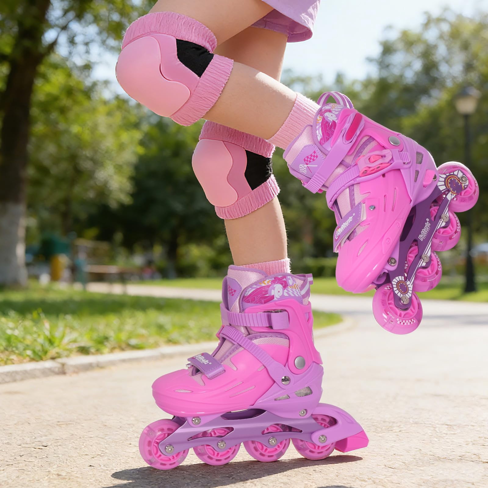 MammyGol Inline Skates for Boys and Girls Youth, 4 Size Adjustable Roller Skates with PU Flashing Whees Inline Skates High Performance for Kids Age 4-8 Pink