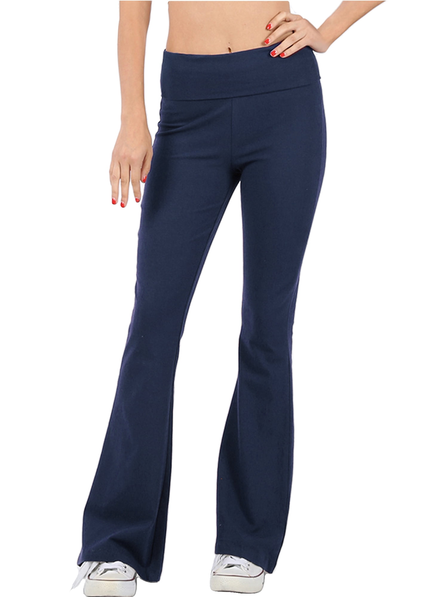 KOGMO Womens Premium Cotton Flared Fold Over Yoga Pants Exercise Pants