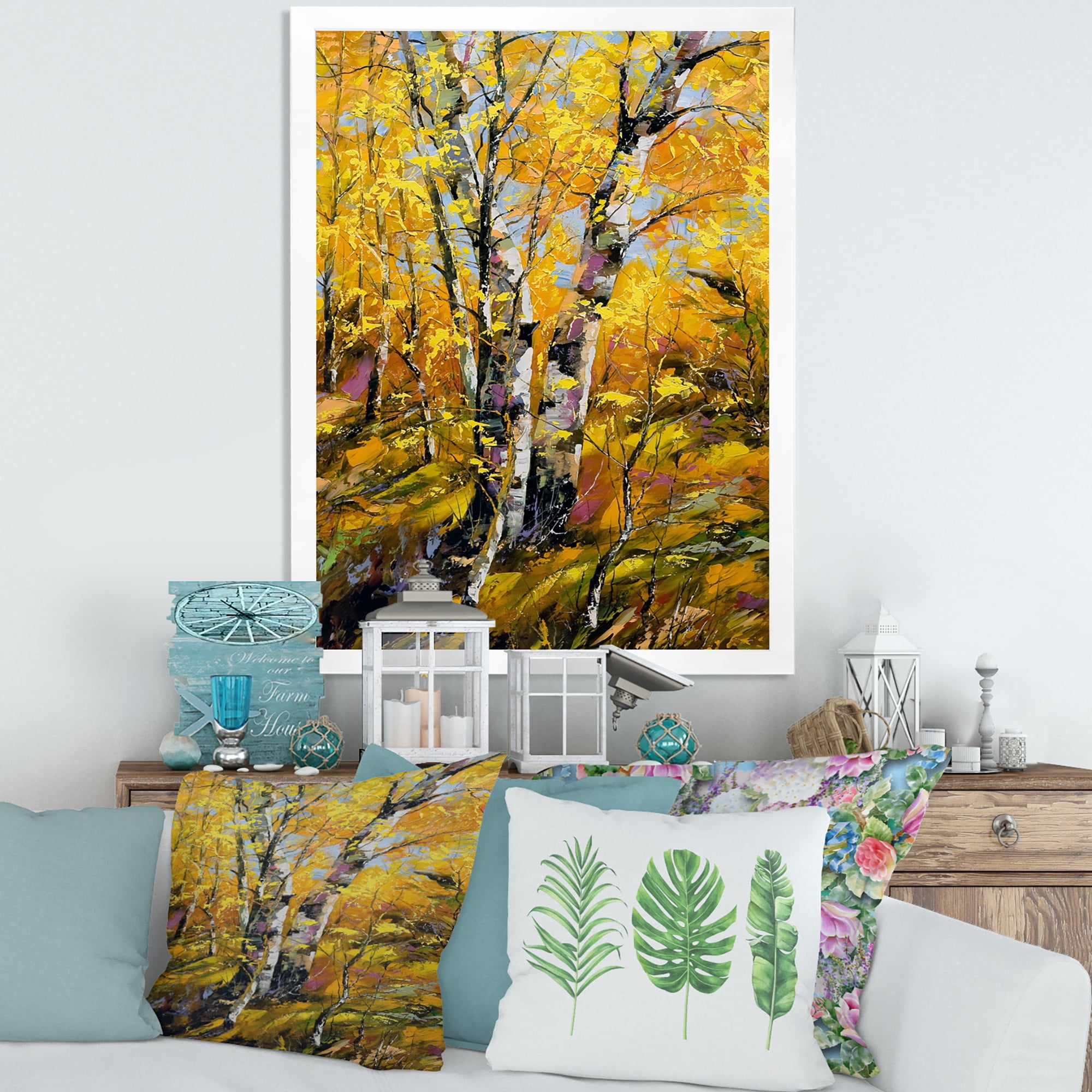Designart 'Birches In Yellow Autumn Wood Forest' Country Framed Art Print