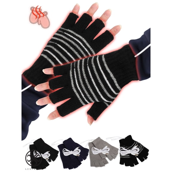Luxtrada 1 Pair 5V USB Winter Warm Heating Gloves Men Women Heated Half Finger Mittens , USB Gloves, Heated Gloves, Winter Gloves
