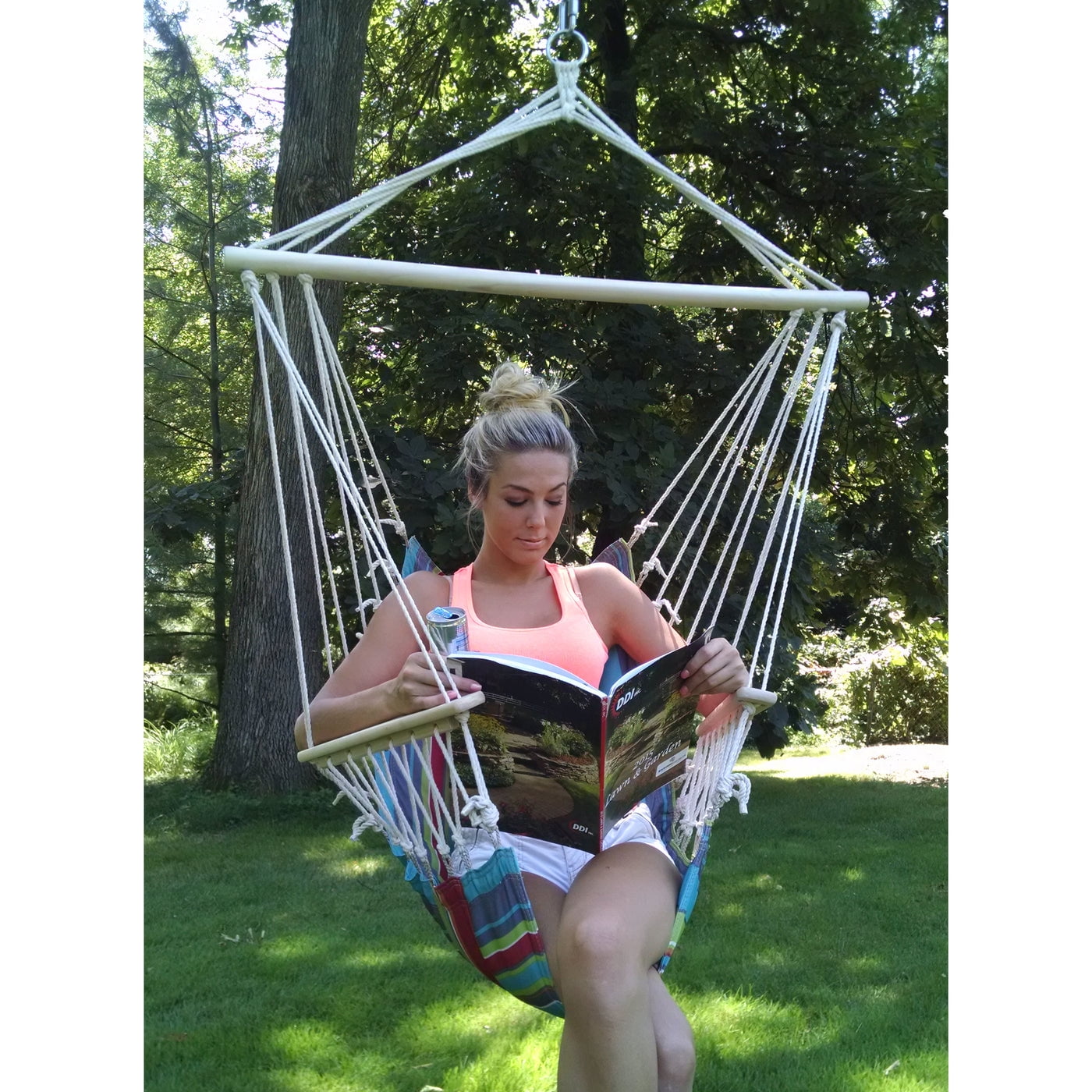 Backyard Expressions Hanging Hammock Chair - Tropical Stripes - Polyester/Cotton Fabric