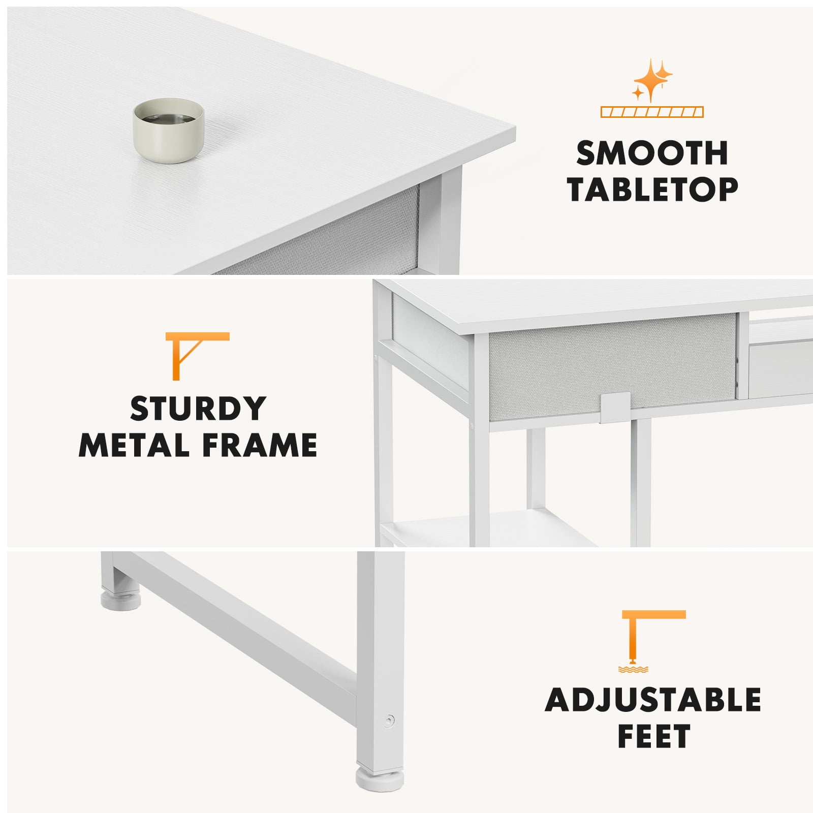 MAYEERTY 48in Adjustable Small Computer Desk, Metal Writing Study Table with Storage and Headphone Hook, Home Office