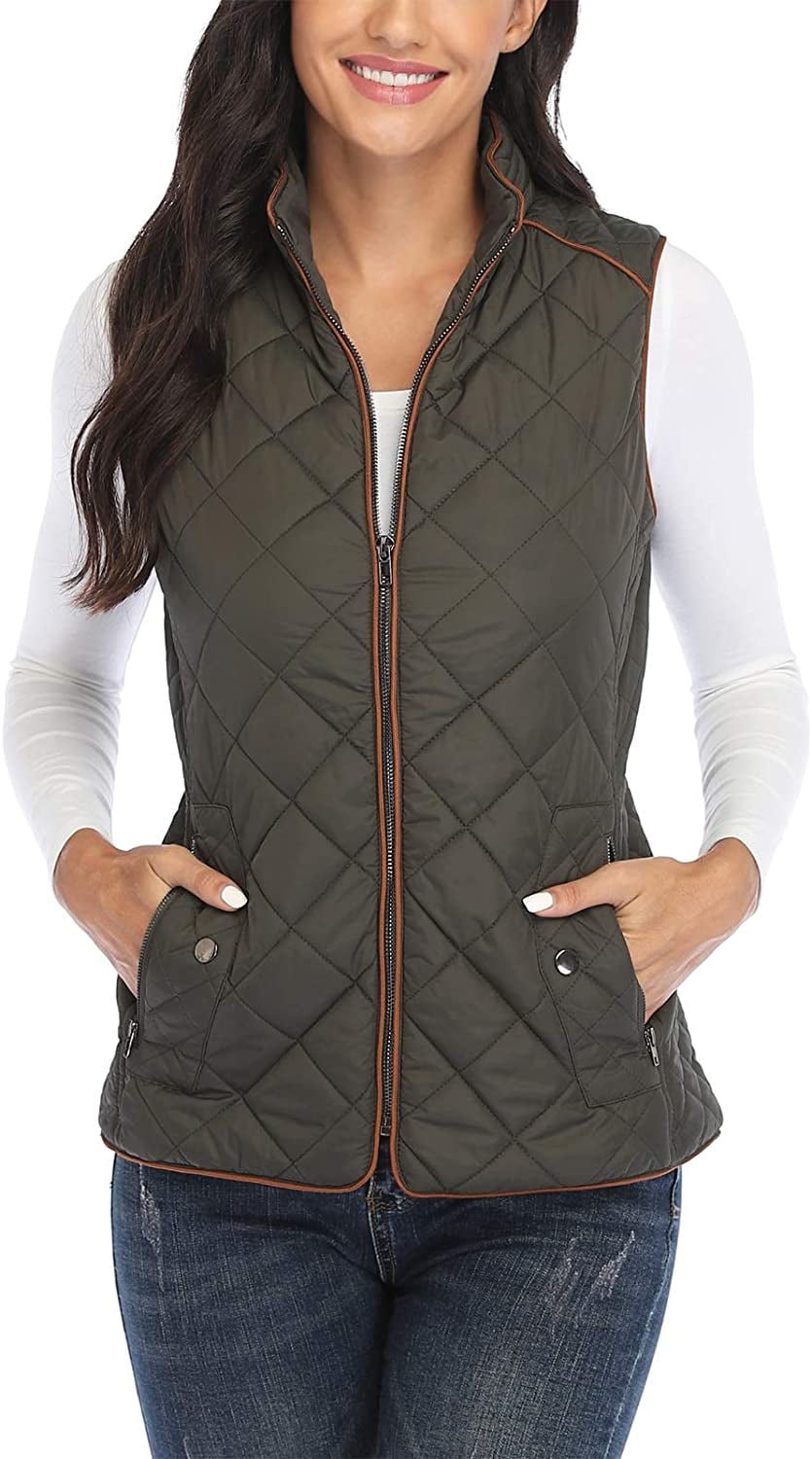 MISS MOLY Women Quilted Vest Zip Up Stand Collar Lightweight Padded Vest Jacket Winter Outwear 